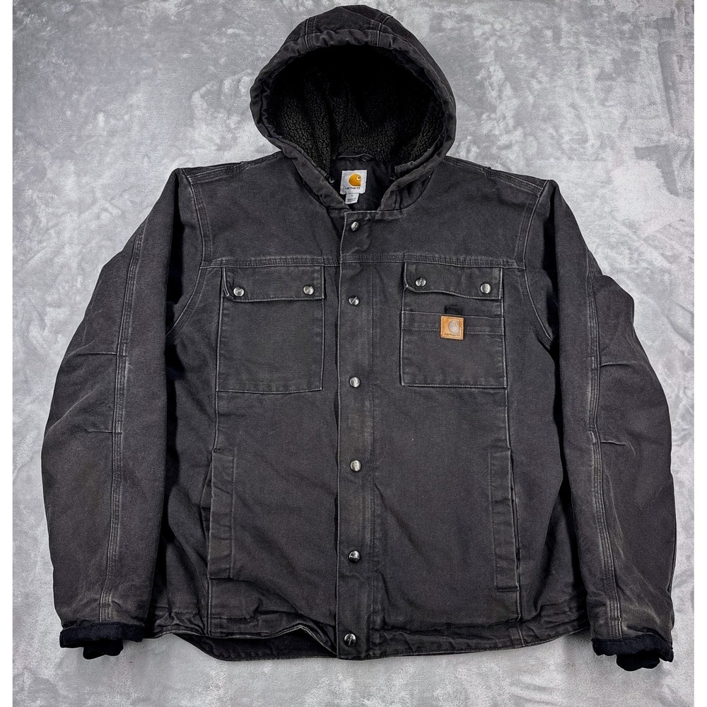Carhartt Bartlett Washed Duck Sherpa Lined Canvas Jacket Mens L Black Faded